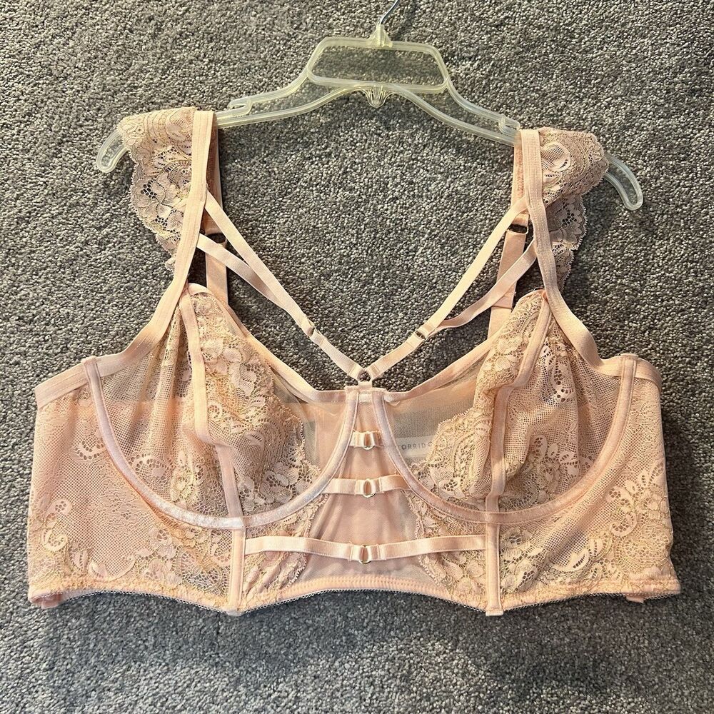 Torrid Curve Bra 3 3X Peach Pink Lace Strappy Cage Longline Underwire Bralette
